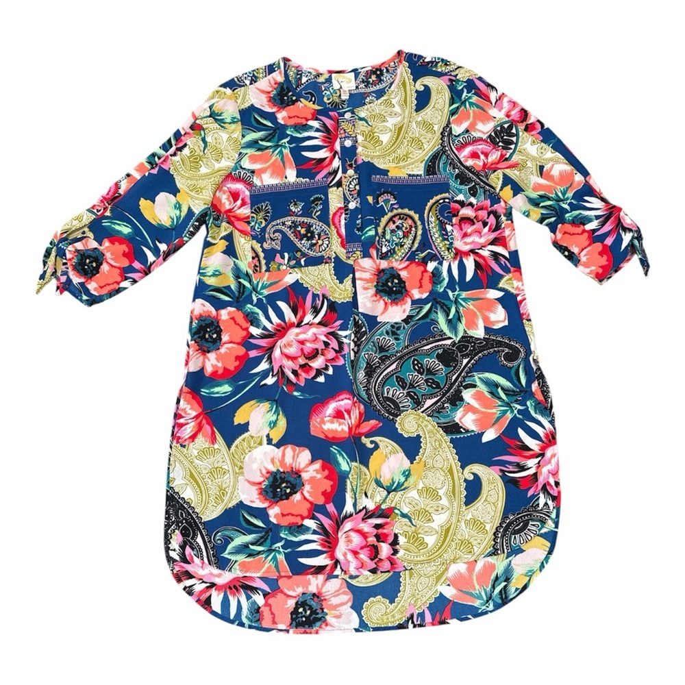 Anthropologie Fig and Flowers Floral Dress Tunic Colorful Side Slit Sz Medium - Picture 3 of 13